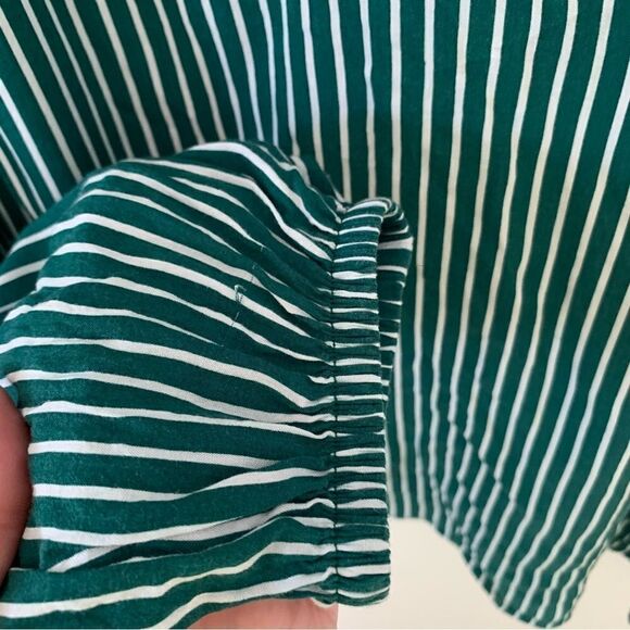 GAP Green White Vertical Striped Ruffle VNeckline Long Sleeve Blouse - Picture 4 of 6
